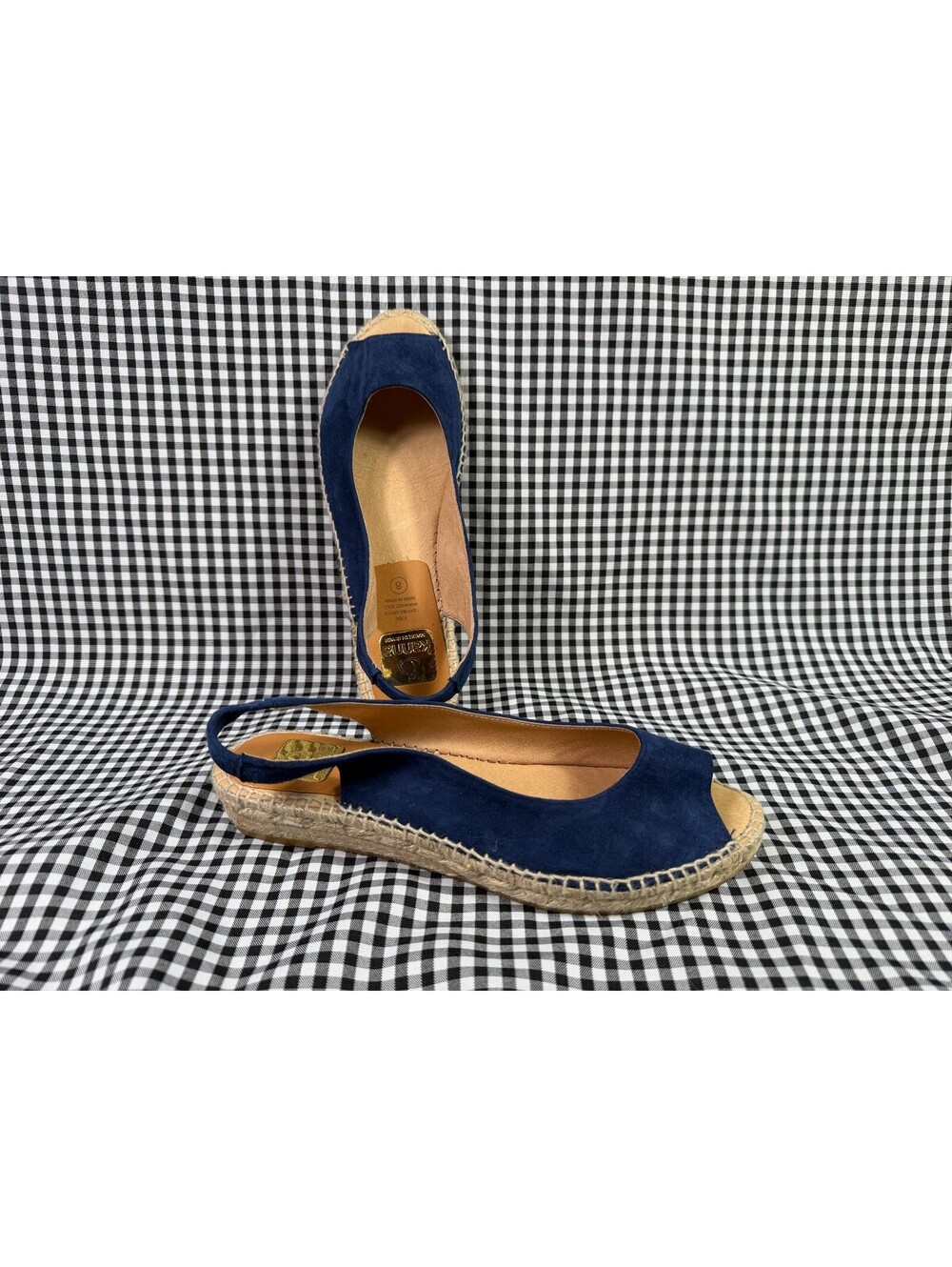 Kanna Espadrille Wedge Sandals Womens 8 EU 39 Navy Blue Suede Leather Spain